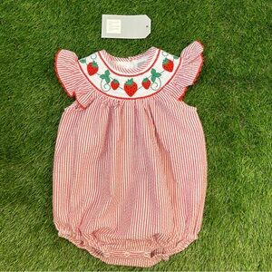 NWT Lil Cactus Strawberry Smocked Romper 6-12 months